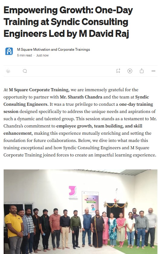 Empowering Growth: One-Day Training at Syndic Consulting Engineers Led by M David Raj