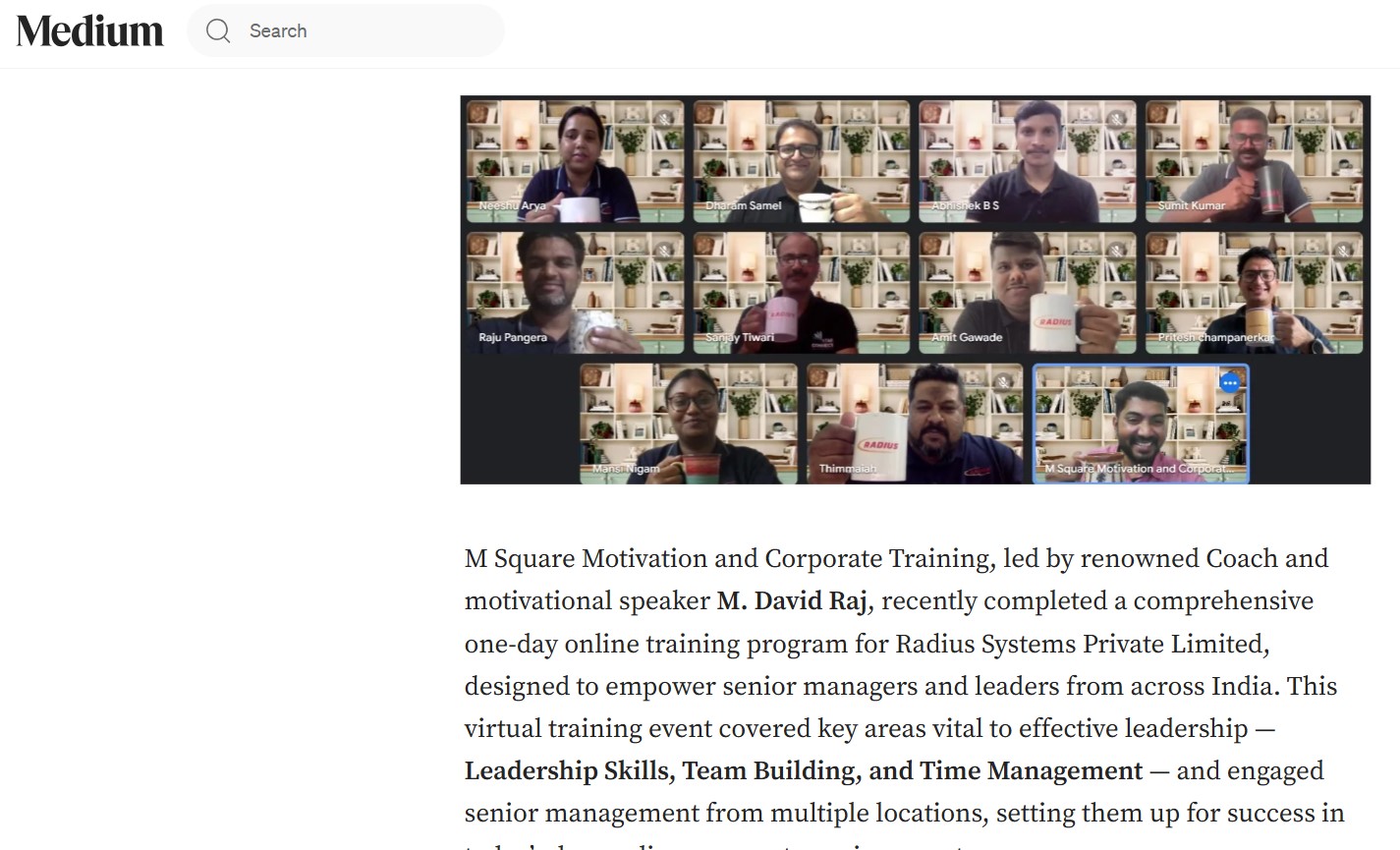 Successful Leadership, Team Building, and Time Management Training by M Square Motivation for Radius Systems Senior Leaders